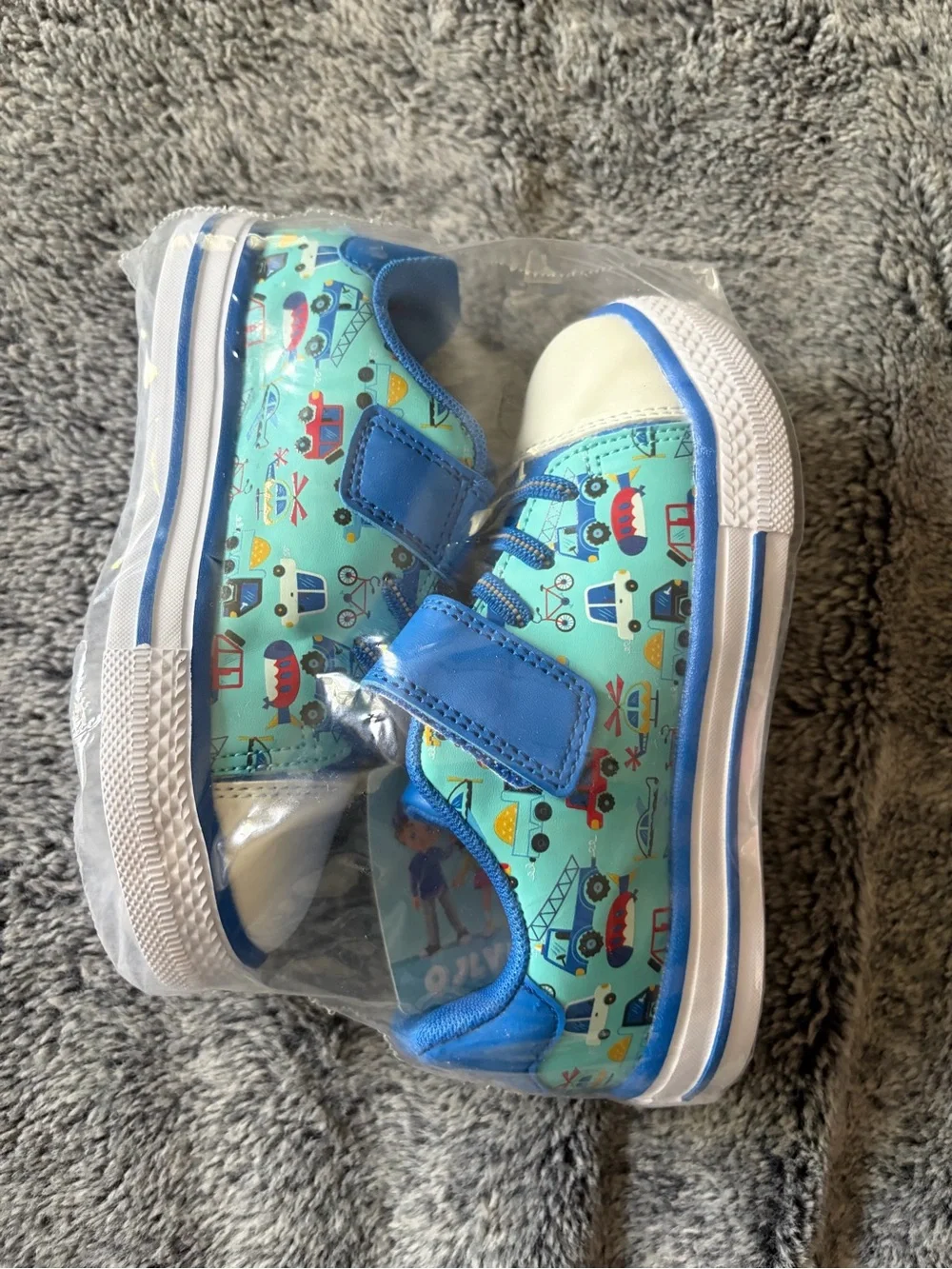 Kids Blue Vehicle Print Velcro Sneakers